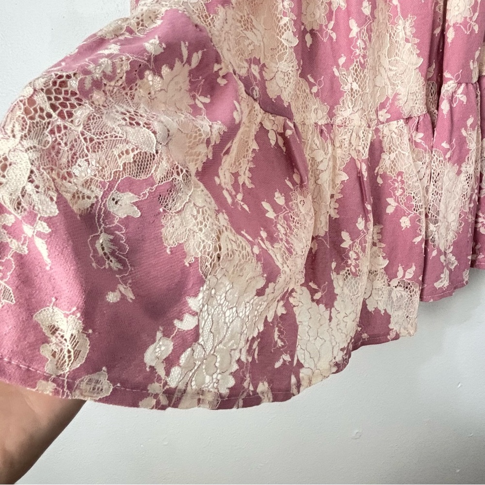 Torrid 1 Pink Cream Abstract Lace Mini Dress Babydoll Tiered Cottagecore Casual - Picture 9 of 14